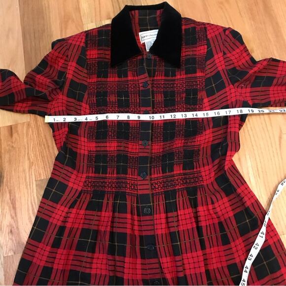 Vintage Karin Stevens Plaid & Velvet Dress with elastic embroidery - Picture 4 of 5